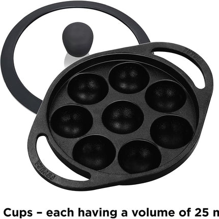 Hawkins Futura Cast Iron Appe Pan 16cm 8 Cup Paniyaram Pan Plus Glass Lid