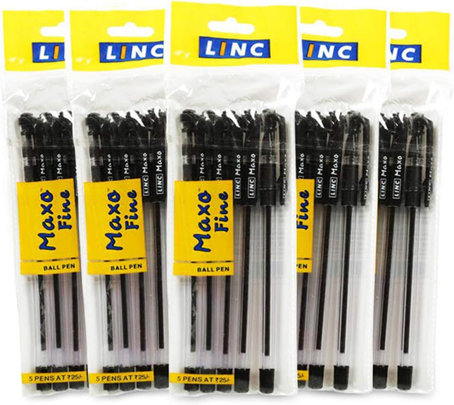 Linc Maxo Ballpoint Pens, BLACK, Pack of 10, Fine Point (0.7mm), Comfortable Grip, Everyday Pens for School Office Home Business
