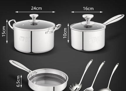 Winning Star Cookware Sets Collection | 10 Piece Cookware Set 23.5 2.3 Litre, 10 Piece Stainless Steel Cookware Set 24 6.5 Litre, 6 Piece Stainless Steel Cookware Set 24 1.4 Litre | Models ST-5219, ST-5101, ST-5215 | Pots And Pans | Cooking Pots |...