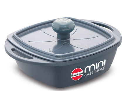 Hawkins 0.75 Litre Mini Casserole with Lid Square Series Die-Cast pan for Cooking Reheating Serving and Storing (Grey , Red , Yellow)