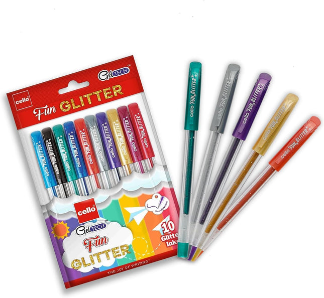 Cello Ball pen Pack of 10 (Geltech Fun Glitter Gel)