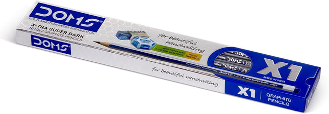 Doms X1 X-Tra Super Dark Pencils 1 Pack - 10 Pencils - 1 Eraser + 1 Sharpner + 1 Protection Cap Free