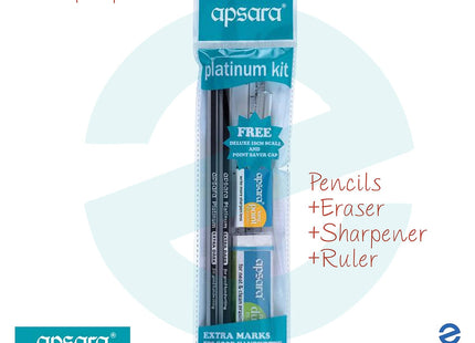 Apsara Platinum 5 Pieces Writing Kit - Pencils + Eraser + Sharpener + Ruler + ZOFAX Black Ball Pen