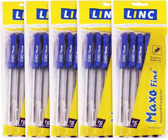 Linc Maxo Ballpoint Pens, BLUE, Pack of 10, Fine Point (0.7mm), Comfortable Grip, Everyday Pens for School Office Home Business