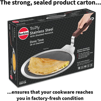 Hawkins Futura Triply Stainless Steel Non Stick Tava 26cm 28cm Shielded Honeycomb Dosa Paratha Pan Induction Compatible