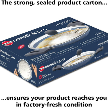Hawkins Non Stick Appachatty 0.9L Mini Kadhai Granite Coated Pan + Glass Lid