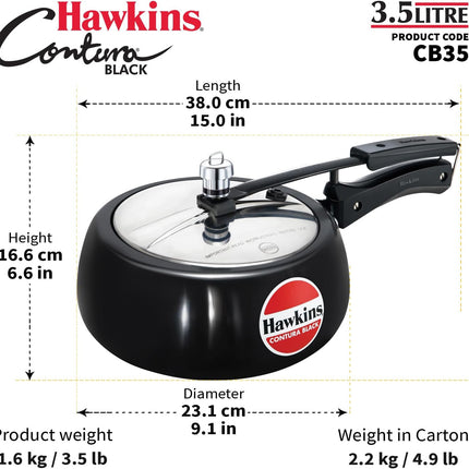 Hawkins Contura Hard Anodized Pressure Cooker 1.5L to 6.5L Curved Body Energy Efficient Cooker