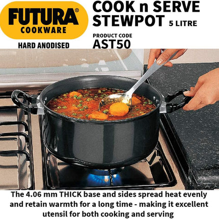 Hawkins Futura Hard Anodised Stewpot 2.25L 5L Aluminium Cookware + Lid