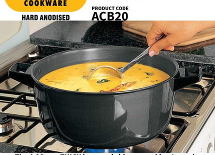 HAWKINS Futura 2 Litre Cook n Serve Bowl, Hard Anodised Saucepan with Hard Anodised Lid, Sauce Pan for Cooking and Serving Aluminium