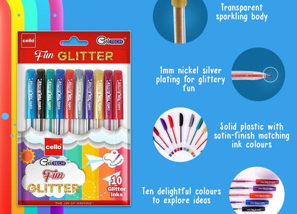 Kuličkové pero Cello, balení po 10 ks (Geltech Fun Glitter Gel)