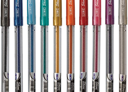 Linc 10 x Shine Sparkled GLITTER Gel Pens 0.7 mm FINE Tip 10 colours