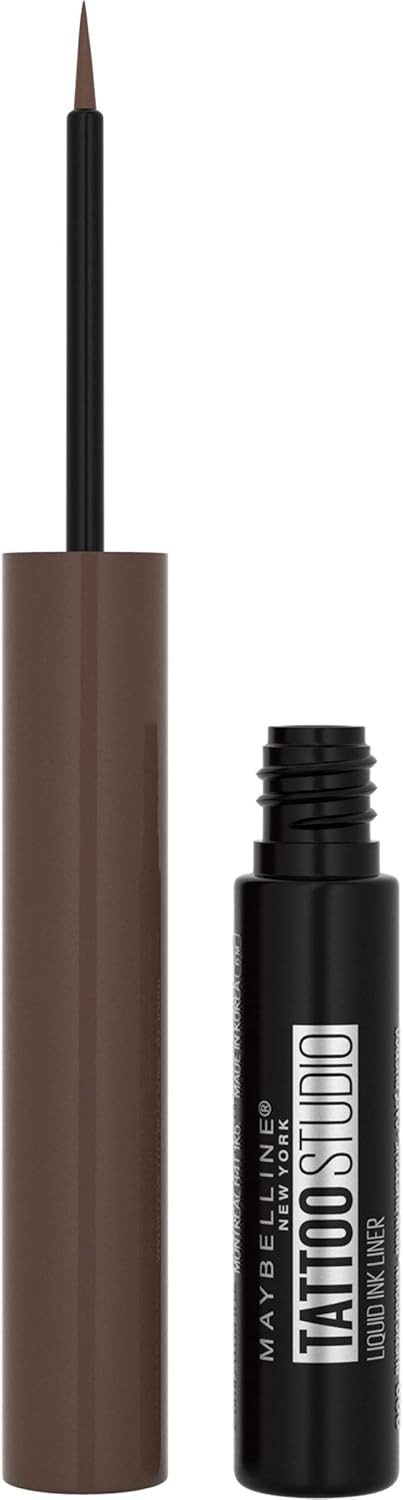 Maybelline TattooStudio Liquid Ink Eyeliner Rustic Brown 36HR Long-Lasting Liquid Eyeliner, Waterproof, Smudge-Resistant, Precision Brush Tip, Intense Matte Finish
