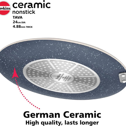 Hawkins Ceramic Non Stick Tava 24cm Induction Griddle with German Ceramic Coating