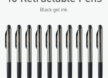 Pentonic GR-T Retractable Gel Pens, 10 Count, Black Ink, 0.7 mm Fine Point, Smooth Writing For Journaling, Note Taking, Office & School (1002363)