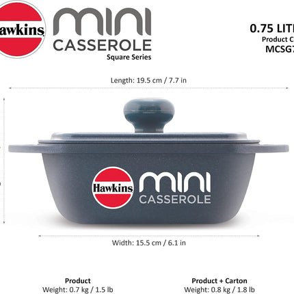 Hawkins Mini Casserole 0.75L Non Stick Die Cast Aluminium + Lid