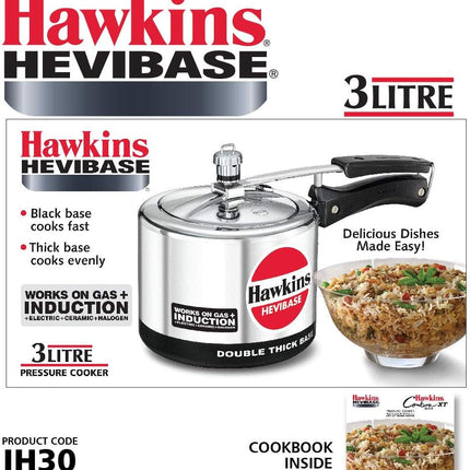 Hawkins Hevibase Aluminium Pressure Cooker 2L 3L 5L 8L Heavy Base Induction Compatible Gas Electric Stoves