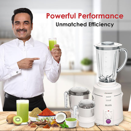 Sujata Supermix 900W Indian Mixer Grinder with 3 Stainless Steel Jars for Wet Dry Grinding and Chutney