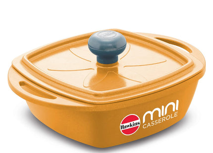 Hawkins 0.75 Litre Mini Casserole with Lid Square Series Die-Cast pan for Cooking Reheating Serving and Storing (Grey , Red , Yellow)