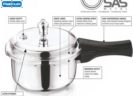 Vinod Platinum Triply Stainless Steel Outer Lid Pressure Cooker