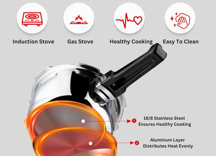 Vinod Platinum Triply Stainless Steel Outer Lid Pressure Cooker