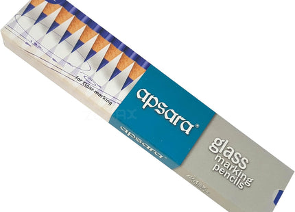 APSARA Glass Marking Pencils, BLUE, Pack of 10, Wax Based Smooth Lead, Ideal for Glass Leather Metal Vinyl Optical Lenses Marking, iZOFAX Black Ball Pen