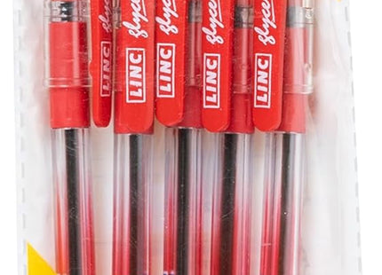 Linc Glycer Ballpoint Pens, RED, Fine Point (0.6mm), Pack of 10, Comfort Rubber Grip, Smooth Ink Flow, Ideal for School Office Home Business Use