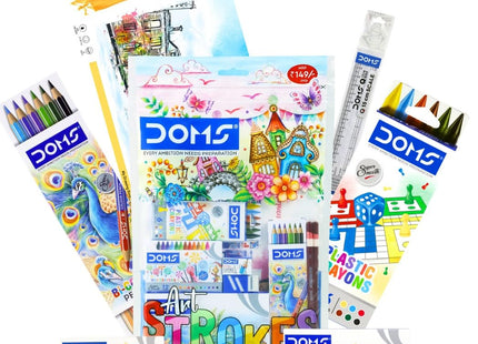 DOMS Art Supplies for Kids Oil Pastels, Crayons, Watercolour Cakes, Brush Pens, Pastel & Aqua Sketch Pens, Art Strokes Gifting Kit | Drawing, Colouring, Painting & School Crafts – Multiple Options