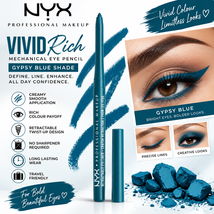 NYX Professional Makeup Vivid Rich Mechanical Eye Pencil Always Onyx Black Retractable Eyeliner