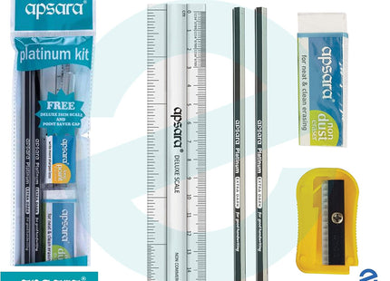 Apsara Platinum 5 Pieces Writing Kit - Pencils + Eraser + Sharpener + Ruler + ZOFAX Black Ball Pen