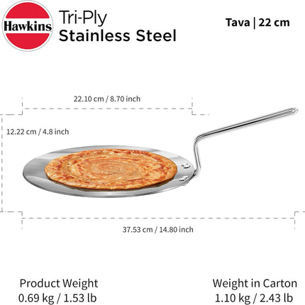 Hawkins Tri Ply Stainless Steel Tava Saucepan 22 26 CMInduction Gas Compatible Base