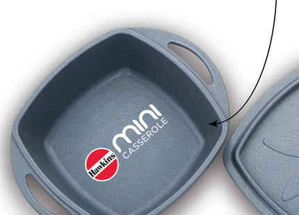 Hawkins 0.75 Litre Mini Casserole with Lid Square Series Die-Cast pan for Cooking Reheating Serving and Storing (Grey , Red , Yellow)