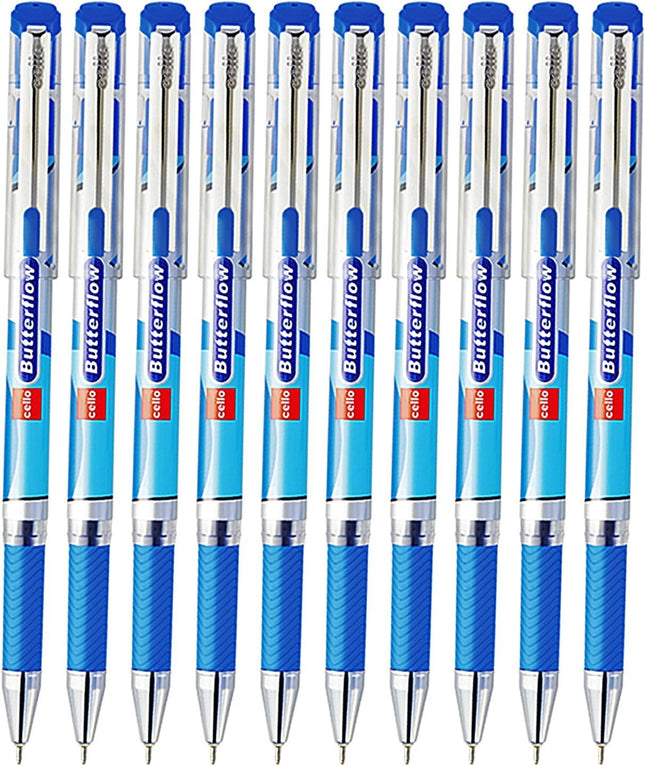 Cello Smooth Butterflow Ballpoint Pen, Blue Ink, Pack of 10