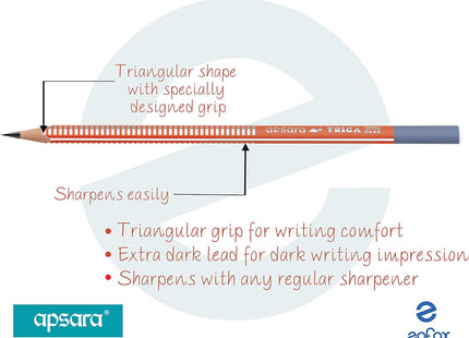 Apsara Triangular Pencils Box Pack Good Handwriting Comfort Grip (10 x Pencils + Eraser + Sharpener + 1 x iZOFAX Black Ball Pen)