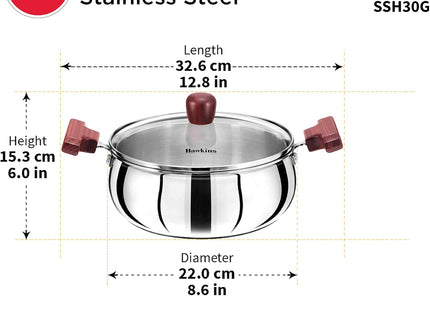 Hawkins 3 , 4 , 5 Litre Cook n Serve Triply Stainless Steel Handi with Glass Lid, Induction Sauce Pan, Biryani Handi, Silver