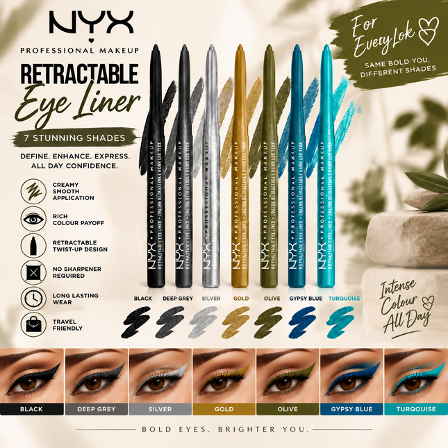 NYX Professional Makeup Vivid Rich Mechanical Eye Pencil Always Onyx Black Retractable Eyeliner