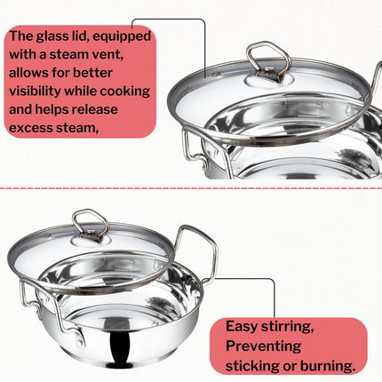 VINOD Stainless Steel Kadai + Glass Lid Deep Indian Kadhai Pan 18cm 20cm 24cm 26cm 30cm Heavy Duty Frying Curries  Stir Fry GAS Induction Compatible Cooking