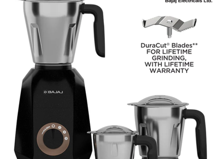 Bajaj Ninja Quartz 500W Indian Mixer Grinder Pink 3 Stainless Steel Jars, Dry & Wet Grinding, Chutney, Dosa Batter, Seeds & Spices  Black  Indian Plug + International Converter