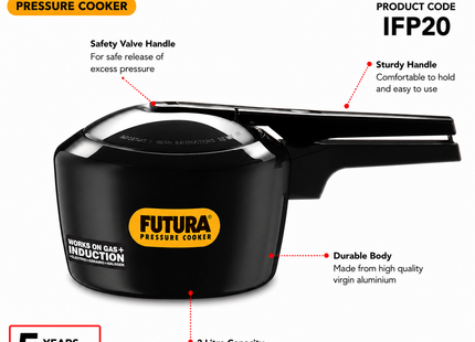 Hawkins Futura Hard Anodised Pressure Cooker – Induction, Gas & Electric Stove Compatible | 2L to 6L