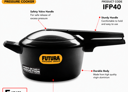 Hawkins Futura Hard Anodised Pressure Cooker – Induction, Gas & Electric Stove Compatible | 2L to 6L