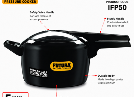 Hawkins Futura Hard Anodised Pressure Cooker – Induction, Gas & Electric Stove Compatible | 2L to 6L