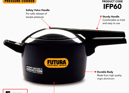 Hawkins Futura Hard Anodised Pressure Cooker – Induction, Gas & Electric Stove Compatible | 2L to 6L