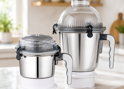Sujata Mixer Grinder Stainless Steel Jar  400 ml Chutney Jar & 1 L Dome Jar
