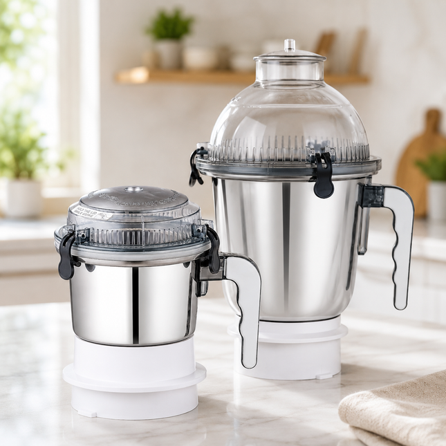 Sujata Mixer Grinder Stainless Steel Jar  400 ml Chutney Jar & 1 L Dome Jar