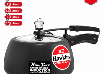 Hawkins Contura Xtra Thick Hard Anodized Pressure Cooker Sizes 1.5L 2L 3L 3.5L 5L 6.5L– Induction Gas Electric Compatible