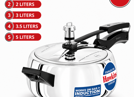 Hawkins Stainless Steel Pressure Cooker Sizes 1.5L 2L 3L 3.5L 5L Induction Gas Electric Stove Compatible