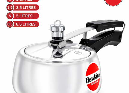 Hawkins Contura Aluminium Pressure Cooker – Gas & Electric Stove Compatible, Silver | 1.5L to 6.5L