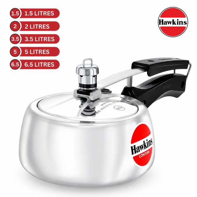 Hawkins Contura Aluminium Pressure Cooker – Gas & Electric Stove Compatible, Silver | 1.5L to 6.5L