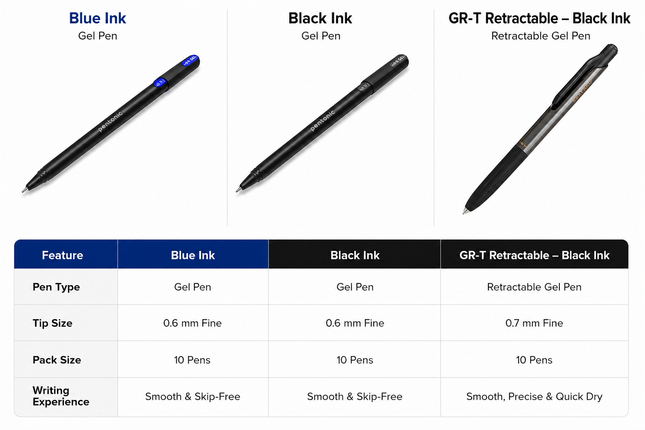 Pentonic Gel Pens 0.6mm & 0.7mm Fine Tip Smooth Writing Pens Pack of 10 for School Office Home Study Notes Journaling Drawing Writing Supplies