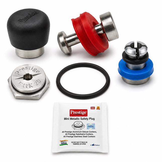 Prestige Pressure Cooker Genuine Replacement Parts – Pressure Regulator, Safety Valves, Pressure Indicator & Sealing Gasket