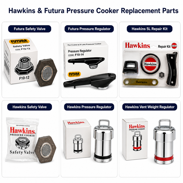 Hawkins & Futura Pressure Cooker Replacement Parts – Safety Valves, Pressure Regulators, Vent Weight & Repair Kit